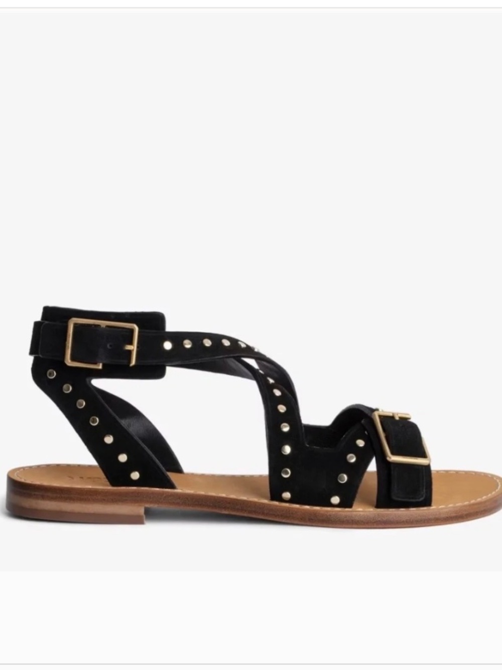 Zadig & Voltaire Cecilia Studs Caprese Suede Sandals Black, Gold Size EU 37/US 6